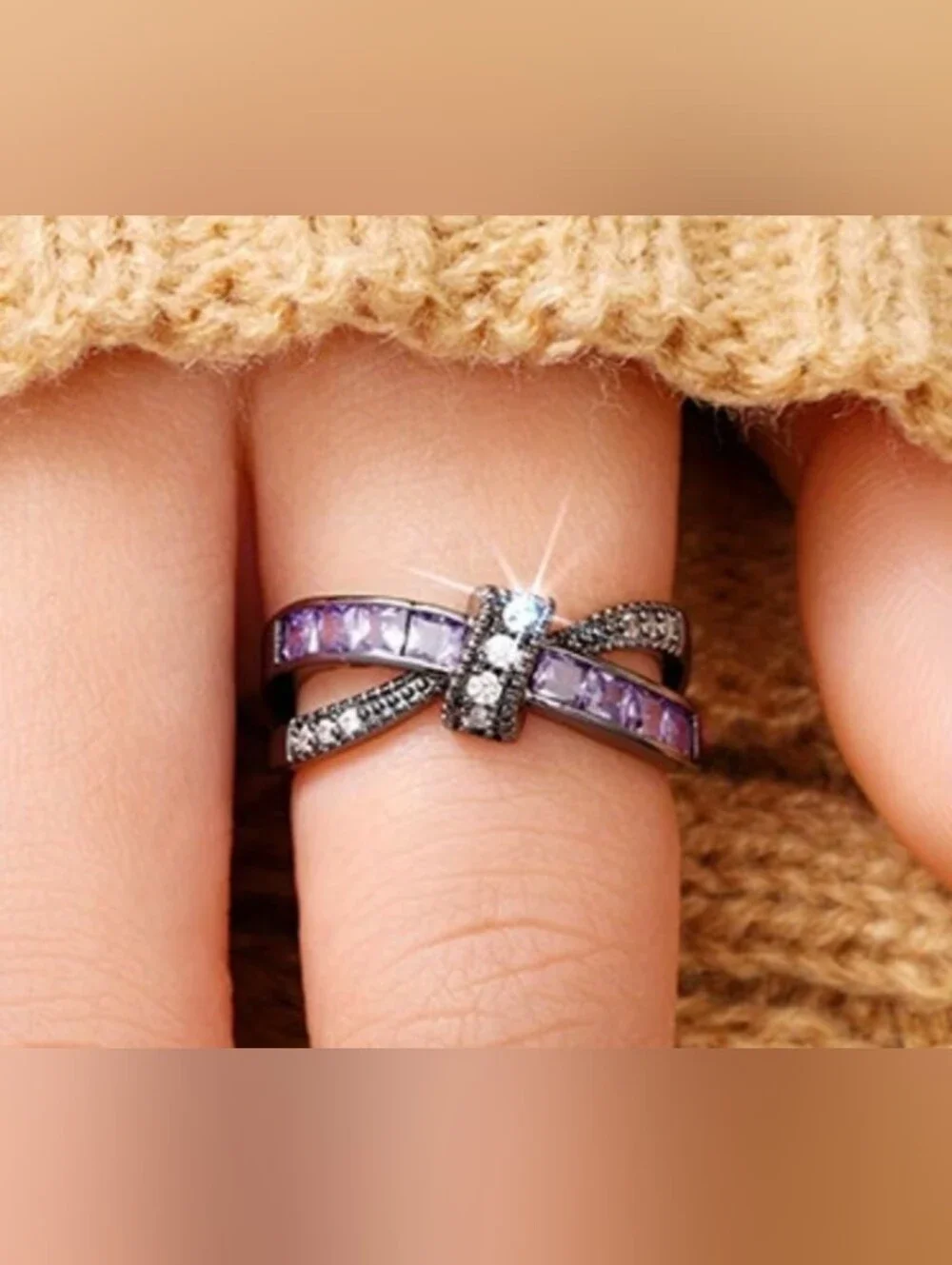 $8 Each Or Bundle 5/$20 Elegant Purple Crisscross Ring with Sparkling Accents